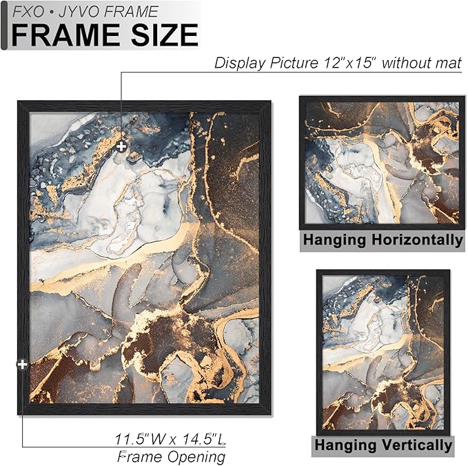 Engineered Wood 12x15 Picture Frame, Black Frame for 12 x 15 Inch Picture Poster Photo, Light Weight 12 by 15 Frame with Wood-grain for Wall - 1 Pack/Black/12 x15