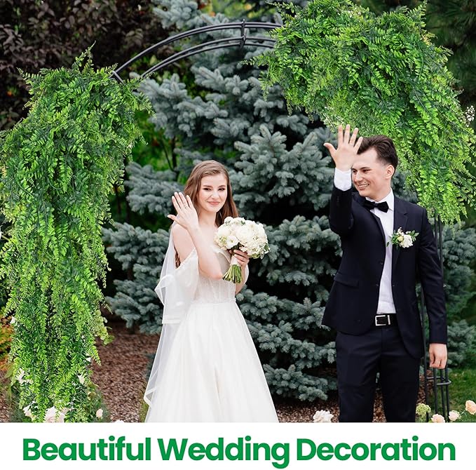 Geosar 48 Pcs Artificial Hanging Plants 32 Inch Hanging Boston Ferns Plastic Fake Plants for Wall Room Garden Wedding Garland Indoor Outdoor Decoration, No Basket