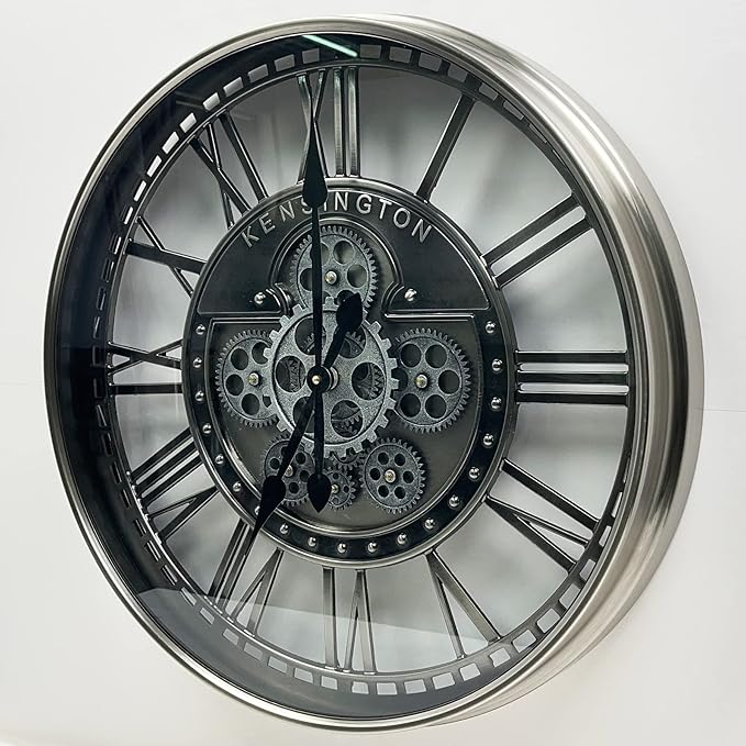 DORBOKER Real Moving Gears Wall Clock Large Modern Metal Clocks for Living Room Decor, Industrial Steampunk Unique Vintage Rustic Decorative Clock for Home Farmhouse Office, 21 Inch,Gunmetal Roman