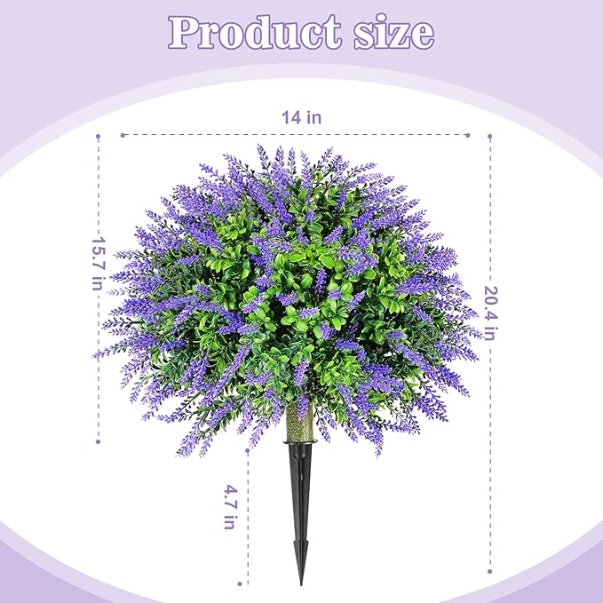 20" Artificial Lavender Boxwood Topiary Ball Trees for Outdoors with Ground Spike,Set of 2 UV Resistant Artificial Shrub Bushes,Artificial Plants,Fake Plants for Front Porch ,Garden,Yard,Patio Décor