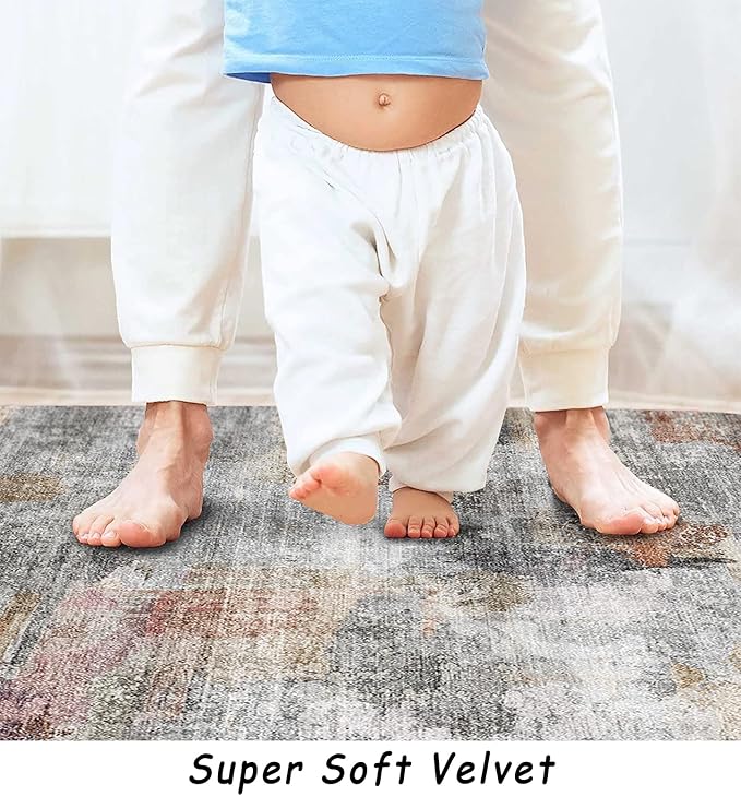 vivorug Washable Rug, Ultra Soft Area Rug 8x10, Non Slip Abstract Rug Carpet, Stain Resistant Rugs for Living Room Bedroom, Modern Fluffy Rug (Gray/Rust, 8'x10')