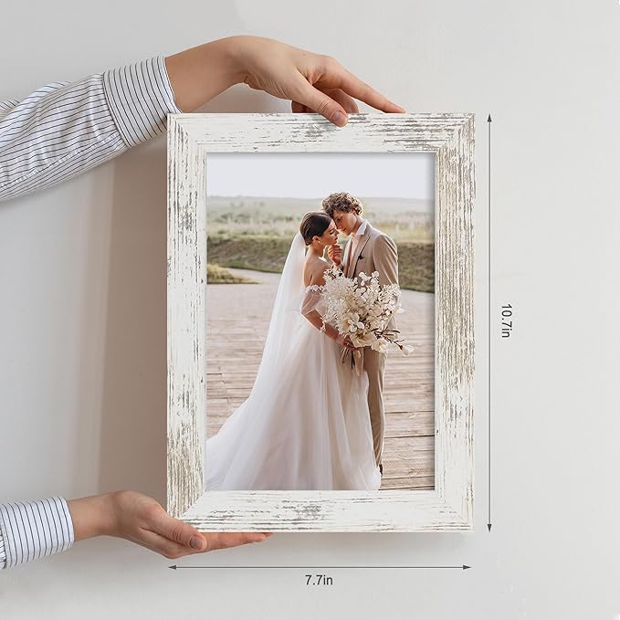 6x9 Picture Frame Set of 2, Made of Real Glass and Distressed White Wooden Frame - 6 by 9 Photo for Wall or Tabletop Display