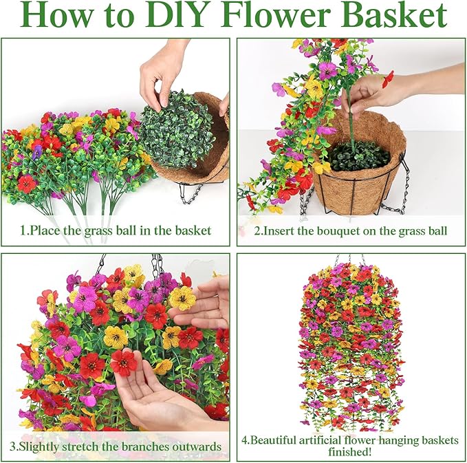Dremisland 2 Set Artificial Hanging Baskets Outdoor Multicolored Silk Flower Plants Fake Flowers DIY Chain Hanging Basket Daisy Faux Flowers with Pot for Porch Garden Balcony Patio Summer Decor
