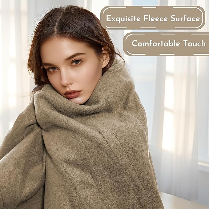 Electric Heated Blanket 72"x84" Full Size Soft Fleece Heated Blanket, Soft ＆ Comfortable with 4 Levels of Heat and 10 Hour Auto Off - Caramel Brown
