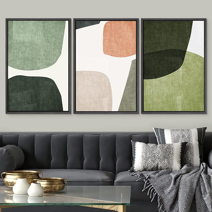 SIGNWIN Framed Canvas Print Wall Art Trio of Multicolored Transparent Ovals Abstract Shapes Illustrations Modern Art Multicolor Pastel for Living Room, Bedroom, Office - 16"x24"x3 Black