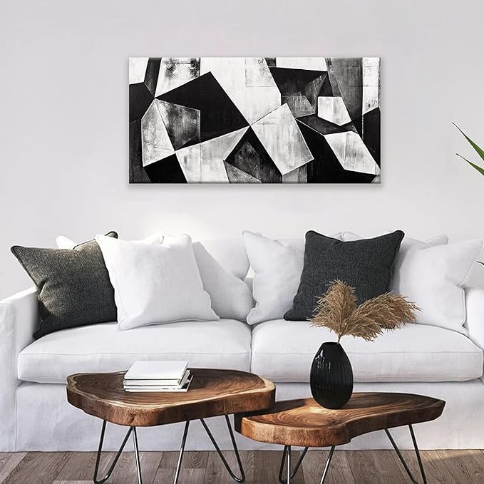 TAIJXAGSG Black And White Wall Art Decor Canvas Art Wall Decor Minimalist Wall Art Geometric Color Block Canvas Artwork Paintings Wall Decor Modern Bedroom Art Office Home Decor Wall 20"X 40"