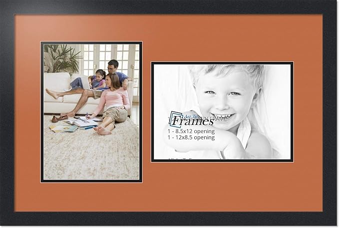 ArtToFrames Collage Photo Frame Double Mat with 2 - 8.5x12 Openings and Satin Black Frame