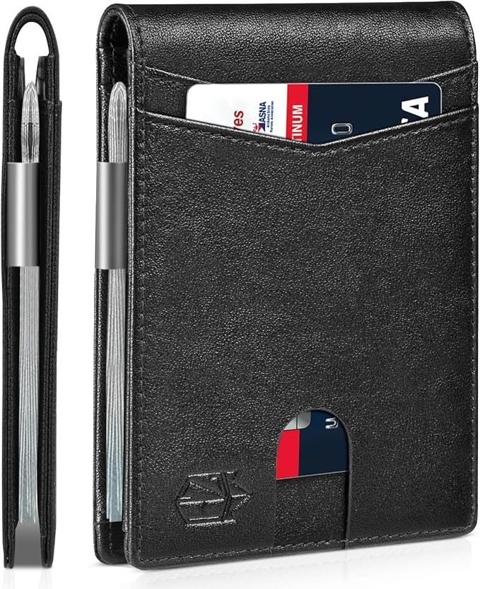 Zitahli Slim Wallet for Men Gifts 12 Card Slots ID Window With Money Clip Minimalist RFID Front Pocket Bifold Leather Small Thin Gift Box Dad Birthday Christmas Regalos Hombres