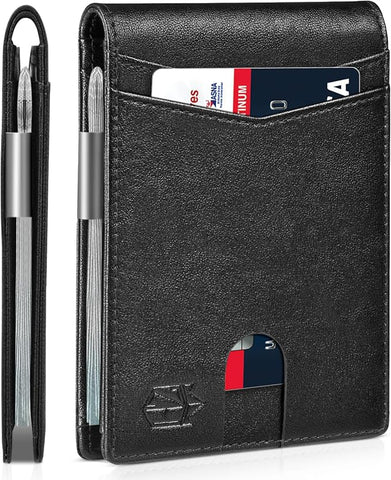 Zitahli Slim Wallet for Men Gifts 12 Card Slots ID Window With Money Clip Minimalist RFID Front Pocket Bifold Leather Small Thin Gift Box Dad Birthday Christmas Regalos Hombres
