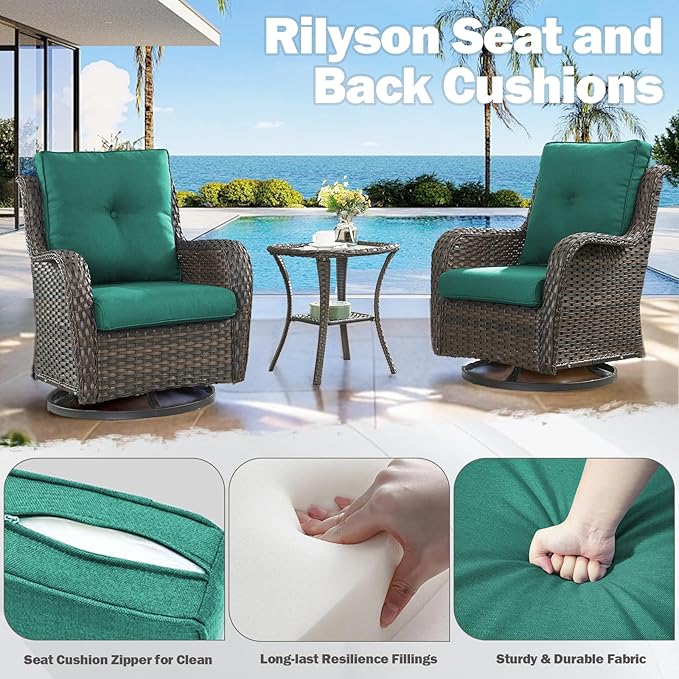 Patio Cushions for Outdoor Furniture - 22×24 Inches High Back and Deep Seating Outdoor Cushion for Patio Chairs Sofa Couch Loveseat Water Resistant(Malachite Green/2 Set/Button)