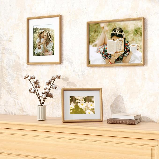 11x14 Picture Frame - Solid Oak Wood Picture Frames with HD Tempered Glass, Handcrafted Rounded Corner 11 x 14 Wooden Frame Matted to 8x10 Photos, Horizontal or Vertical Wall Display, 1 Pack