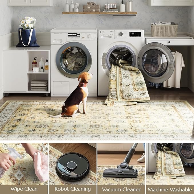jinchan Area Rug 2x3 Washable Vintage Floral Rug Indoor Entryway Non-Slip Door Mats Soft Carpet for Living Room Bedroom Bathroom Home Office Taupe