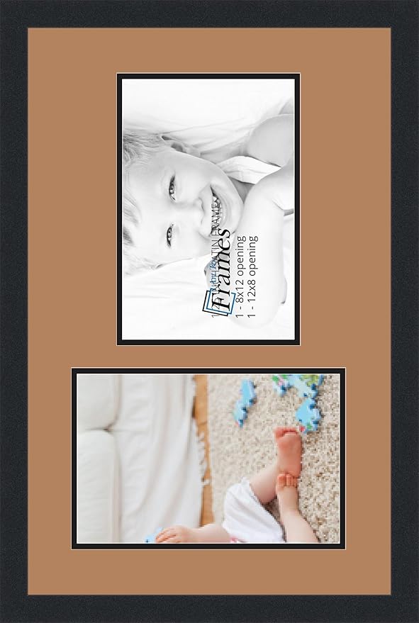ArtToFrames Collage Photo Frame Double Mat with 2 - 8x12 Openings and Satin Black Frame