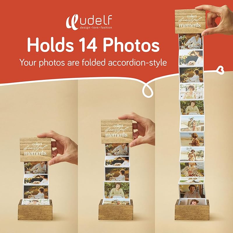 udelf Personalized Wooden Photo Box Gift with Accordion Picture Pull Out | Custom Photo Album Box | Personalized Photo Box Gift for Any Occasion | Picture Box Gift I Holds 14 Photo Prints, 3"x2"