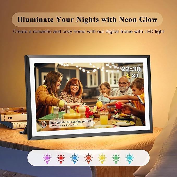 Frameo 15.6" Large Digital Picture Frame, Smart WiFi Electronic Photo Frame with LED Light 1920 x 1080 FHD IPS Touch Screen 32GB Memory Auto-Rotate Wall Mounted Slideshow, Share Photos/Video Anywhere