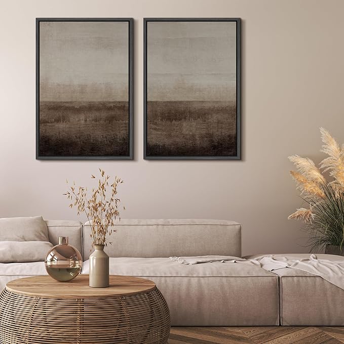 MUDECOR Framed Canvas Print Wall Art Set Earthen Layers Abstract Earth Tone Illustrations Modern Art Decorative Bohemian Calm/Zen for Living Room, Bedroom, Office - 16"x24"x2 Black