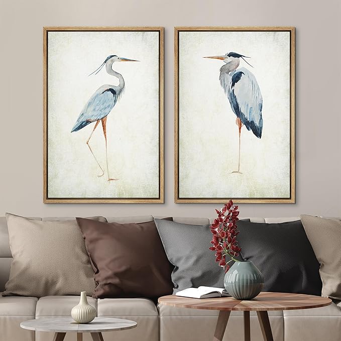 MUDECOR Framed Canvas Print Wall Art Heron Bird Illustrations Modern Art Decorative Bohemian Colorful Chic for Living Room, Bedroom, Office - 24"x36"x2 Natural