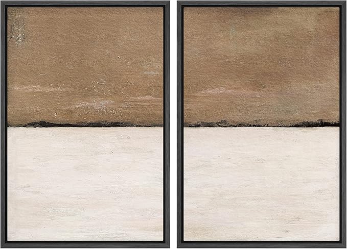 MUDECOR Framed Canvas Print Wall Art Set Brown Tan Pastel Landscape Abstract Shapes Modern Art Decorative Bohemian Calm/Zen for Living Room, Bedroom, Office - 24"x36"x2 Black