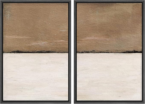 MUDECOR Framed Canvas Print Wall Art Set Brown Tan Pastel Landscape Abstract Shapes Modern Art Decorative Bohemian Calm/Zen for Living Room, Bedroom, Office - 24"x36"x2 Black