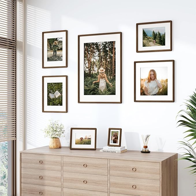 12x16 Picture Frame - Solid Walnut Wood Picture Frames with HD Tempered Glass, Handcrafted Rounded Corner 12 x 16 Wooden Frame Matted to 8.5x11 Photos, Horizontal or Vertical Wall Display, 1 Pack