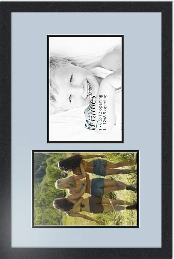 ArtToFrames Collage Photo Frame Double Mat with 2 - 8.5x12 Openings and Satin Black Frame