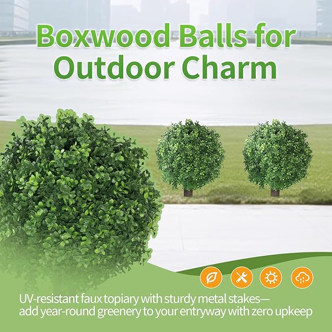 QIANYUN Artificial Boxwood Ball Bush- Faux Boxwood Decorative Balls for Backyard, Balcony,Garden, Wedding and Home Décor (2, 22inch)