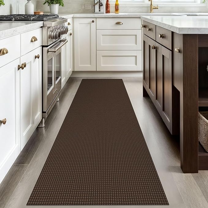 IOHOUZE Washable Runner Rug 2.6x8 Non Slip Rubber Backed Wide Hallway Runner Entryway Runner Indoor, Kitchen Rugs Woven Cotton Floor Carpet for Hall Entrance Bedroom, Brown