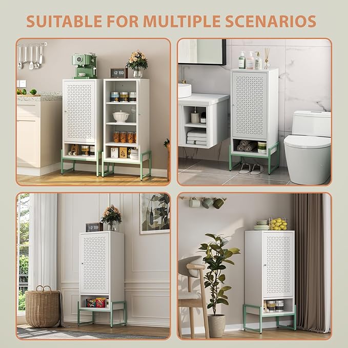 LEYNOT Small Bathroom Storage Cabinet 42.51“H Metal Bathroom Floor Cabinet with Adjustable Shelves for Pantry，Kitchen, Home Office, Living Room, Dinning Room