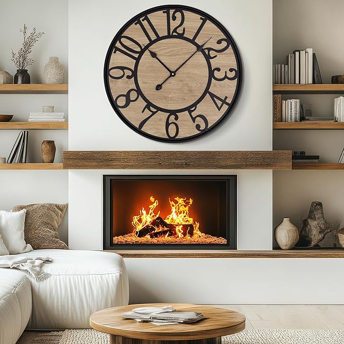 LEIKE Extra Large Wall Clock,Silent Little Ticking,Battery Operated Round Modern Wood Wall Clocks for Living Room, Bedroom,Farmhouse,Office Vintage Big Home Decor-32 -Arabic Number