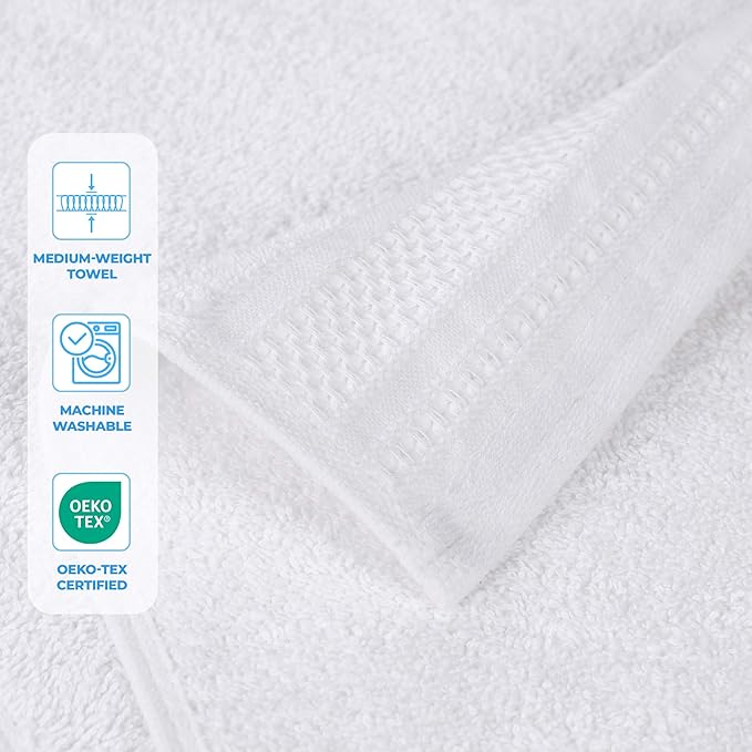 Superior Honeycomb Cotton Medium Weight Towels, for Guest Bath, Master Bathroom, Shower, Quick Dry, Adults, Home Essentials, Textured Waffle Border, Assorted Towel Set, 6 Piece Towel Set, White
