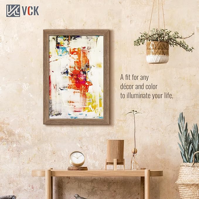 VCK 12x18 Frame 5 Pack - Brown Walnut, Natural Textured Solid Wood Poster Picture Frame, Wall Gallery Frame