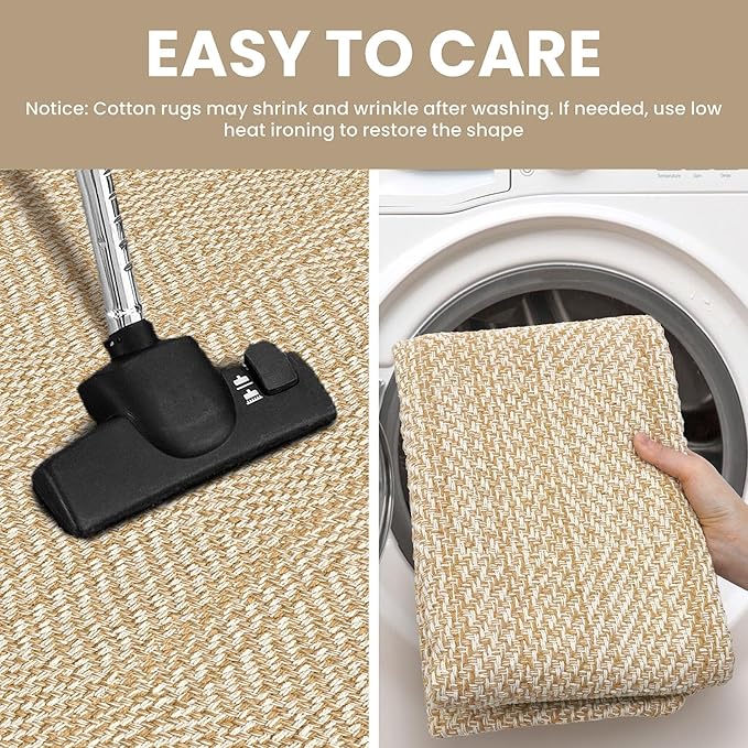 IOHOUZE Washable Runner Rug 2x5 Non Slip Runners for Hallways Entryway Runner Indoor, Kitchen Throw Rug Woven Cotton Floor Carpet for Hall Entrance Bedroom, Warm Beige/Orange/Apricot