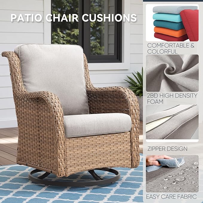 8-Piece Outdoor Patio Cushion Set - Fade & Water Resistant with Removable Olefin Cover, 22x24x4 Inch Memory Foam Cushions for Wicker Sectional Sofa – Beige/Regular