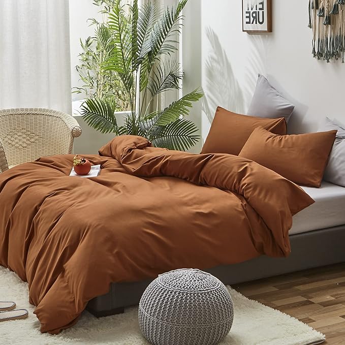 Luxlovery Pumpkin Color Comforter Set Twin Burnt Orange Bedding Set Solid Color Rust Soft Breathable Blanket Quilts Dusty Terracotta Comforter Set with 2 Pillowcases for Kids Teens