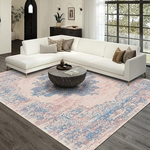 vivorug 4x6 Rug, Small Area Rug for Living Room, Bedroom, Kitchen, Machine Washable Non-Slip Throw Rug, Vintage Carpet for Entryway Nursery Coffee Table - Durable (Pink)