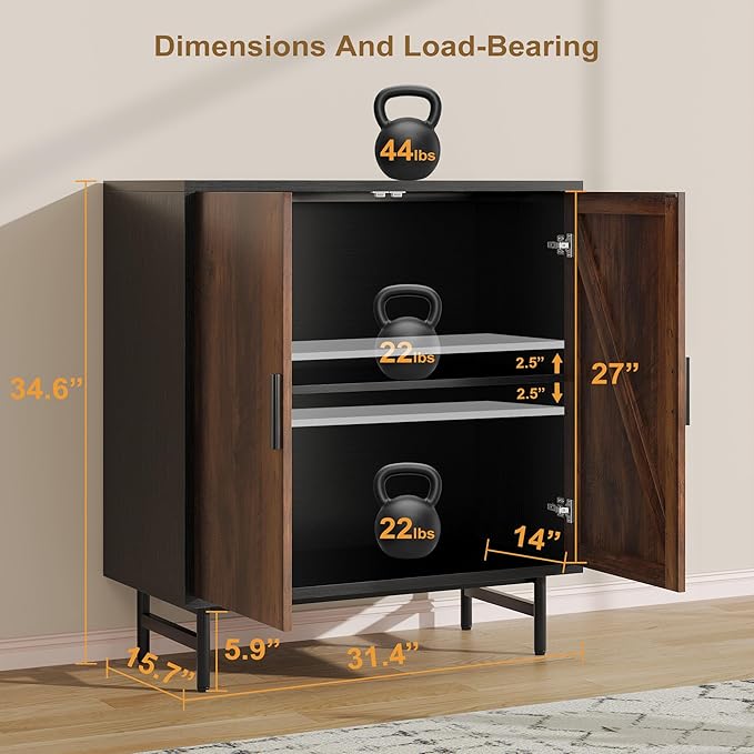 Sideboard Buffet Cabinet with Storage, Kitchen Storage Cabinet with Adjustable Shelf, 2-Door TV Console Table Accent Cabinet for Living Dining Room, Entryway, Hallway, Credenza, Coffee Liquor Bar