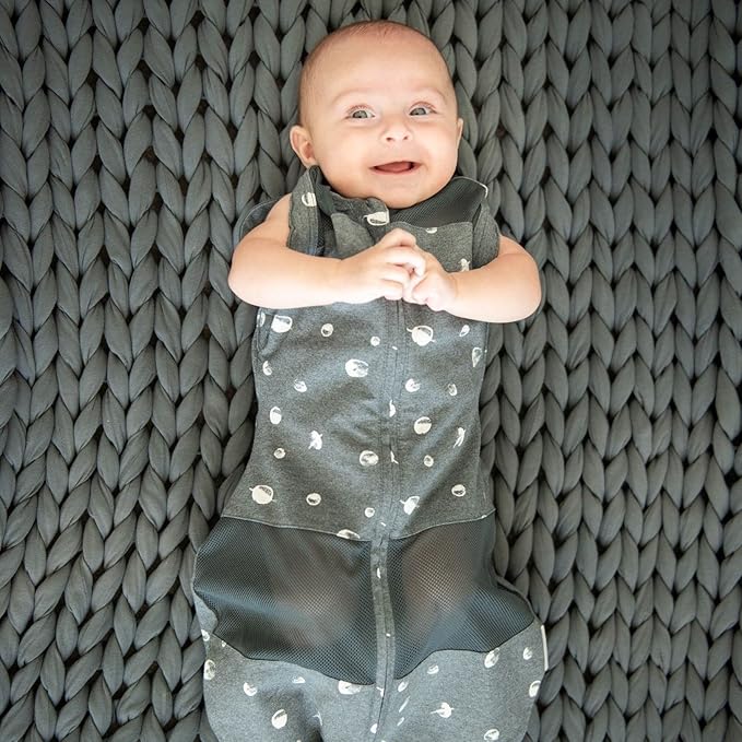 Happiest Baby Sleepea 5-Second Swaddle - 100% Organic Cotton Baby Swaddle Blanket - Doctor Designed Promotes Healthy Hip Development (Graphite Planets, Small)