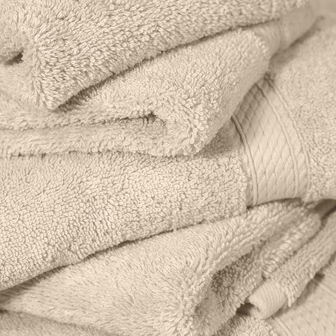 Superior Egyptian Cotton Pile 6 Piece Towel Set, Includes 2 Bath, 2 Hand, 2 Face Towels/Washcloths, Ultra Soft Luxury Towels, Thick Plush Essentials, Guest Bath, Spa, Hotel Bathroom, Cream