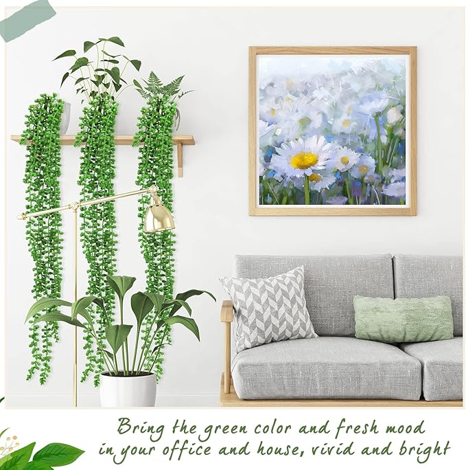8 Pcs Artificial Succulents Bulk Hanging Plants 24 Inches Large Fake String of Pearls Faux Plants Wall Greenery Decor for Garden Indoor Outdoor Decoration (Fresh Style)