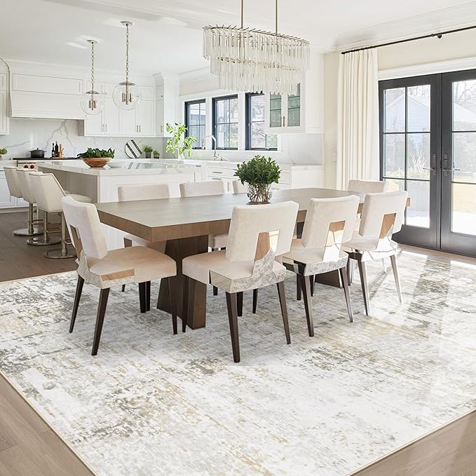 9x12 Area Rugs for Living Room: Washable Modern Abstract Rug Large Soft Non Slip Living Room Rug Indoor Low Pile Carpet for Bedroom Dining Room Home - Beige Grey Brown
