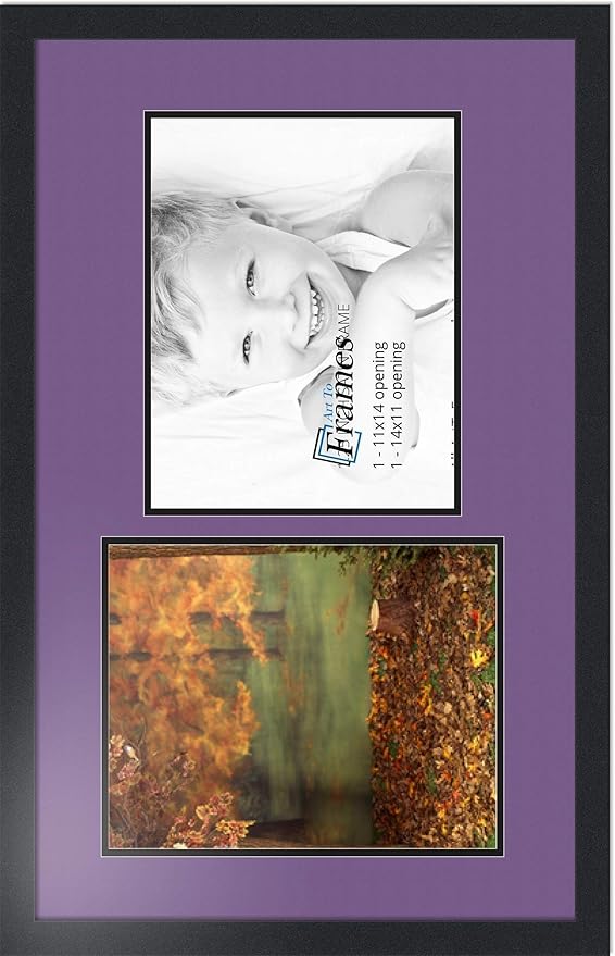 ArtToFrames Collage Photo Frame Double Mat with 2 - 11x14 Openings and Satin Black Frame