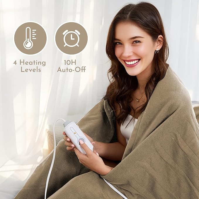 Electric Heated Blanket 72"x84" Full Size Soft Fleece Heated Blanket, Soft ＆ Comfortable with 4 Levels of Heat and 10 Hour Auto Off - Caramel Brown