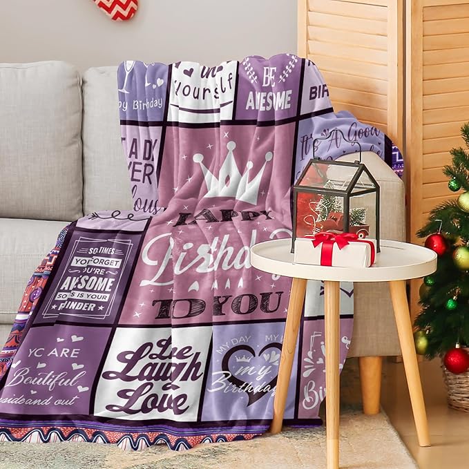 CENSIHER Birthday Gifts for Women Her Throw Blanket 60x50in, Happy Birthday Decorations for Women, Gifts for Woman Bday Unique, Womens Female Presents Ideas for Girls Friend Mom Sister Wife