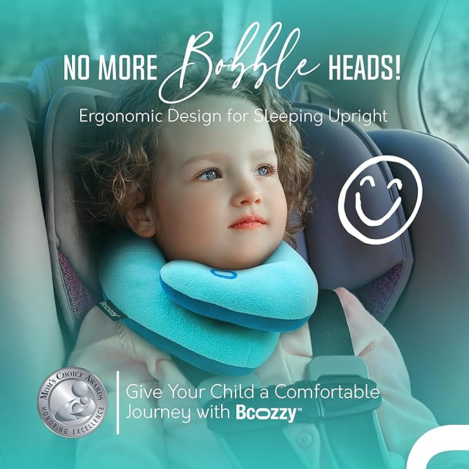 BCOZZY Kids Travel Neck Pillow (3-7 Y/O)- Patented Soft Toddler Pillow for Head & Chin Support in Car Seat, Airplane, and Road Trip Sleeping. Adjustable Size. Fully Washable. Carry Bag. Small, Navy