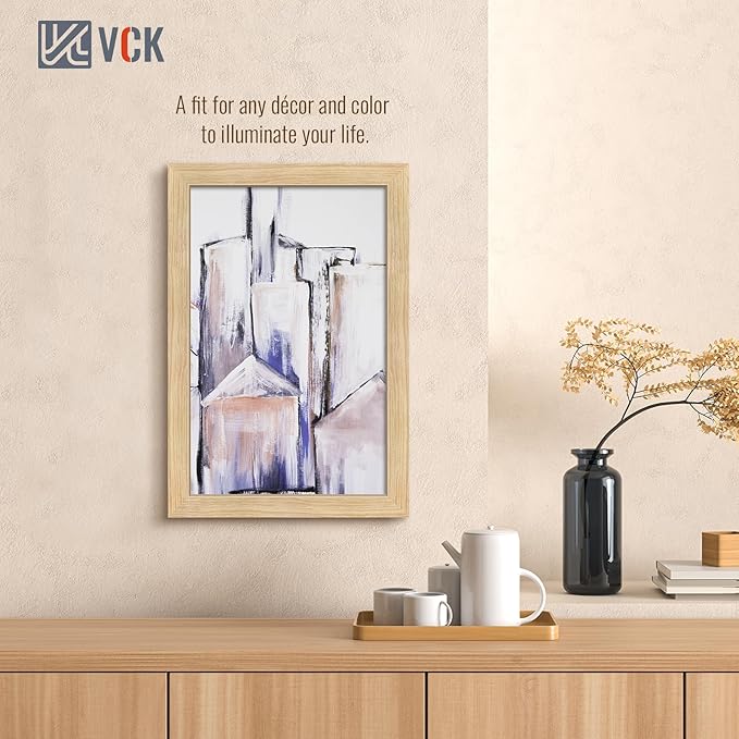 VCK 11x17 Picture Frame 5 Pack - Oak, Natural Solid Wood Poster Frames, Wall Gallery Frame