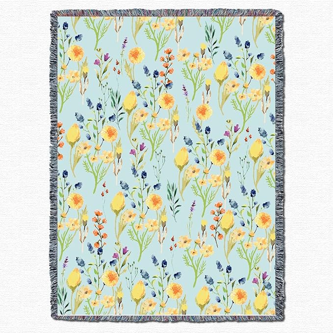 Pure Country Weavers Floral Yellow Bloom Blanket - Gift Tapestry Throw Woven from Cotton - Made in The USA (72x54)