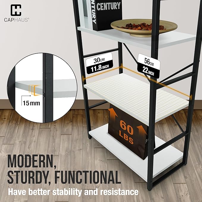 CAPHAUS 3 Tier Small Bookshelf, 24 Inch Width Free Standing Shelf, Bookcase Shelf Storage Organizer, Industrial Book Shelves for Home Office, Living Room, White Shelves & Metal Frame