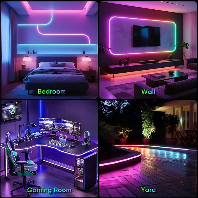 iNextStation RGB LED Strip Lights16.4FT, Braided Silicone 360° Glow Rope Lights, IP67 Waterproof, Music Sync, APP/Remote Control, USB Powered, Color Changing for Outdoor/Bedroom/Game Room/Wall Decor