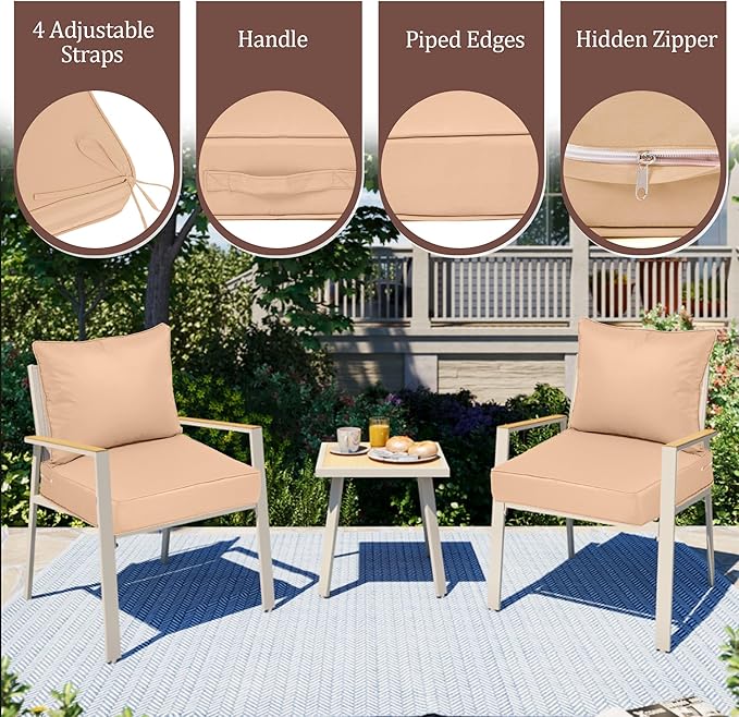 Waterproof Outdoor Chair Cushion Set of 4, 22x22x4 IN Deep Seat Patio Cushions with Fade Resistant Removable Cover,Outdoor Cushions for Patio Furniture with Ties&Handle for Chair Sofa Couch,Beige