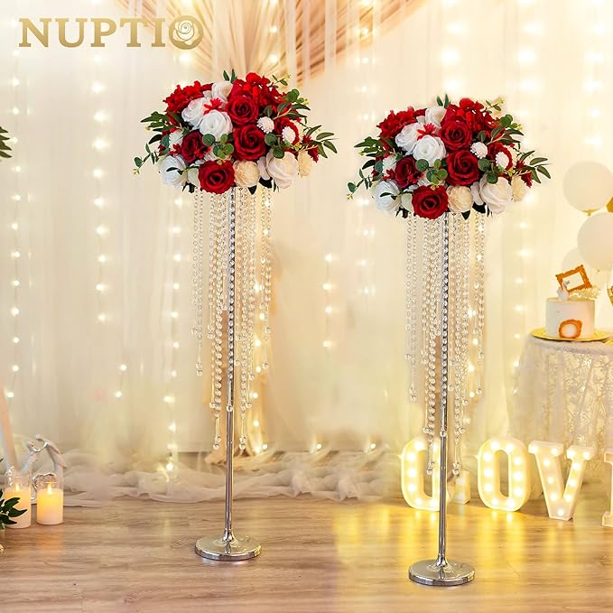 NUPTIO Silver Vases for Centerpieces Wedding - 10 Pcs 39.4in Tall Vase for Tables - Flower Stand Chandelier for Weddings